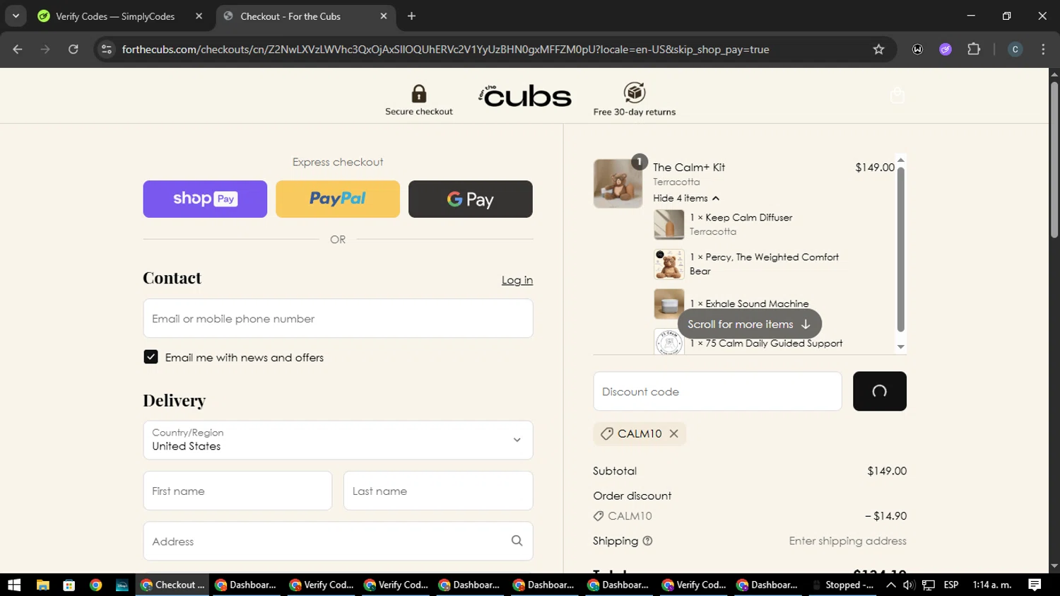 For the Cubs promo code screenshot showing code CALM10 applied at For the Cubs checkout page. Uploaded by SimplyCodes community member Nata_Montana on Jun 26, 2025