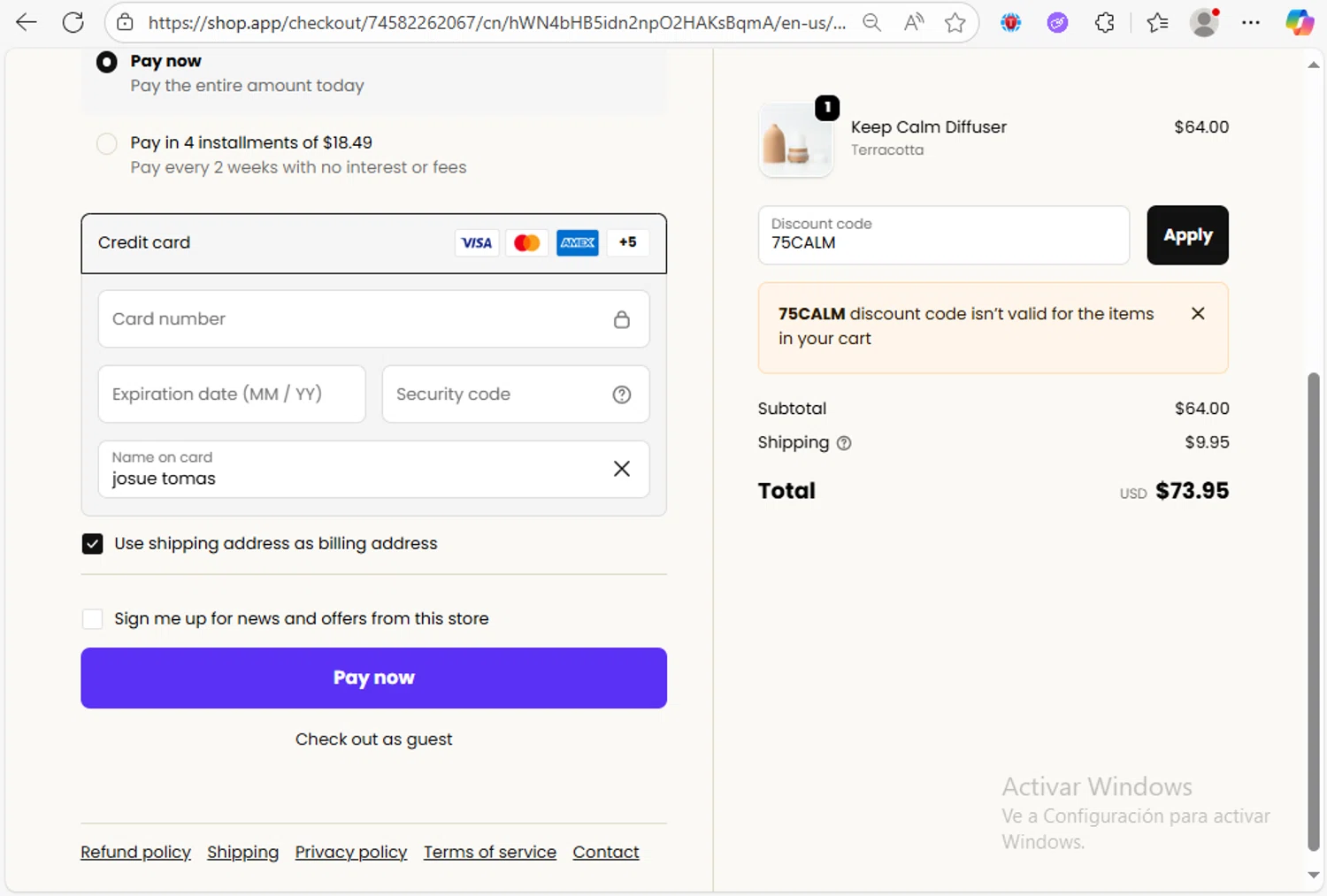 For the Cubs promo code screenshot showing code 75CALM applied at For the Cubs checkout page. Uploaded by SimplyCodes community member Franco20 on Oct 27, 2025