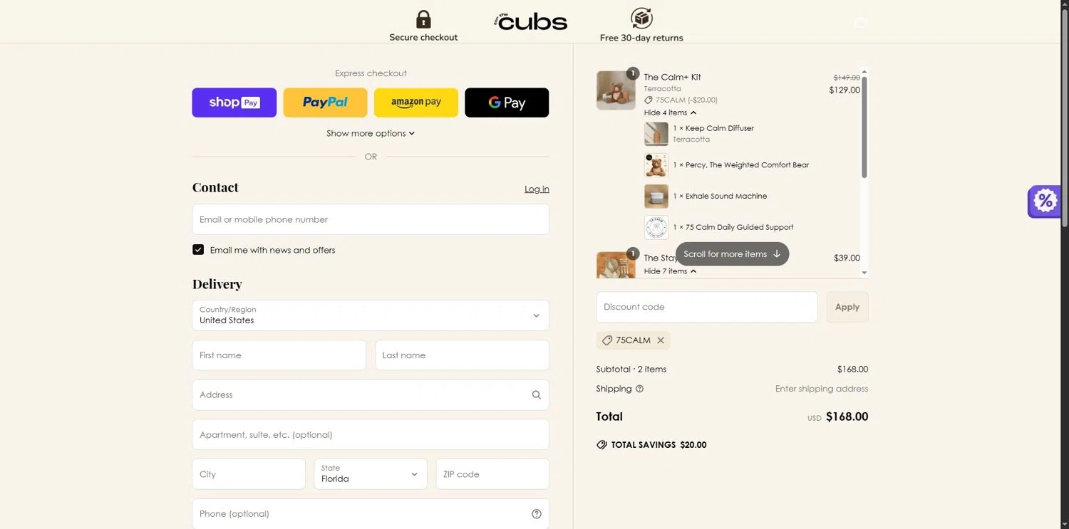 For the Cubs promo code screenshot showing code 75CALM applied at For the Cubs checkout page. Uploaded by SimplyCodes community member Depressive on Jun 21, 2025