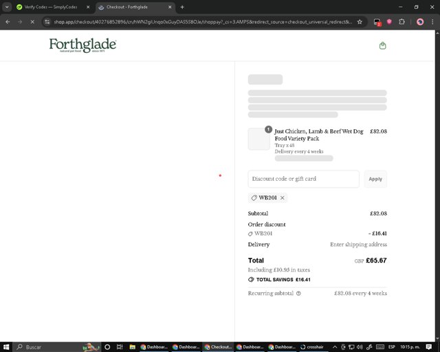 Forthglade checkout page showing Forthglade discount code box | Screenshot taken by SimplyCodes community member on Sep 7, 2025