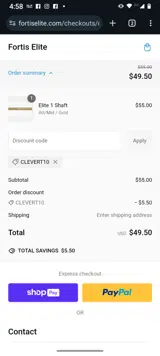 Fortis Elite coupon verification screenshot