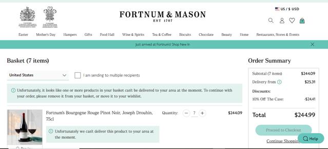 Fortnum & Mason checkout page showing Fortnum & Mason promo code box | Screenshot taken by SimplyCodes community member on Mar 8, 2025