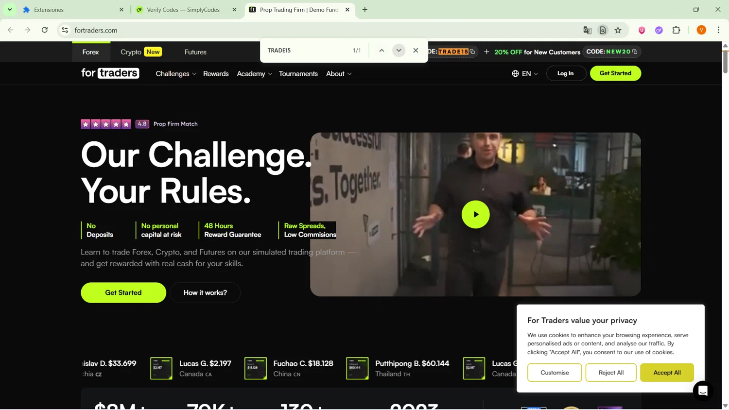 For Traders checkout page showing For Traders discount code box | Screenshot taken by SimplyCodes community member on Feb 8, 2026