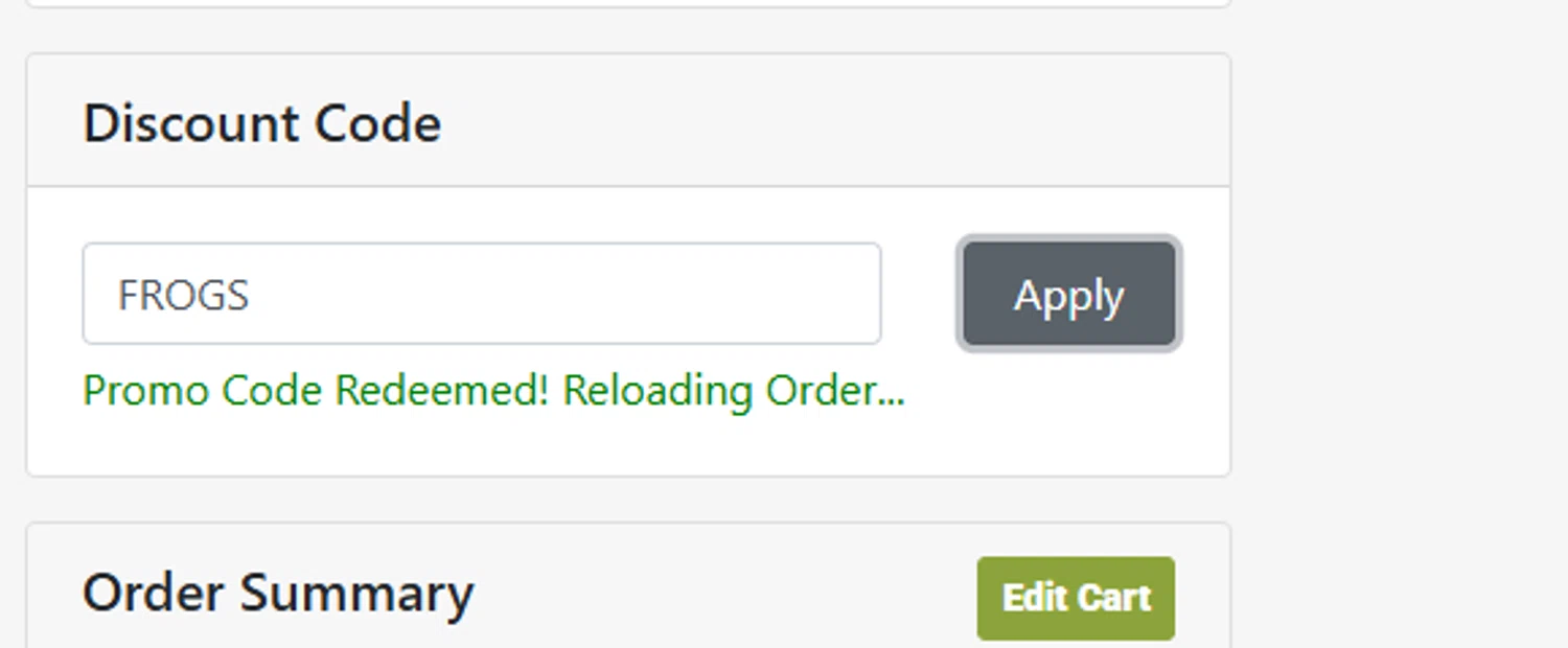 Fort Worth Botanic Garden discount code screenshot showing code FROGS applied at Fort Worth Botanic Garden checkout page. Uploaded by SimplyCodes community member Chukaflu on Apr 8, 2025