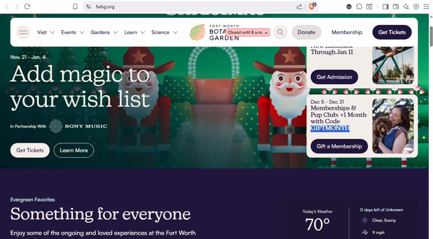 Fort Worth Botanic Garden discount code screenshot showing code GIFTMONTH applied at Fort Worth Botanic Garden checkout page. Uploaded by SimplyCodes community member dayselis15 on Dec 28, 2025
