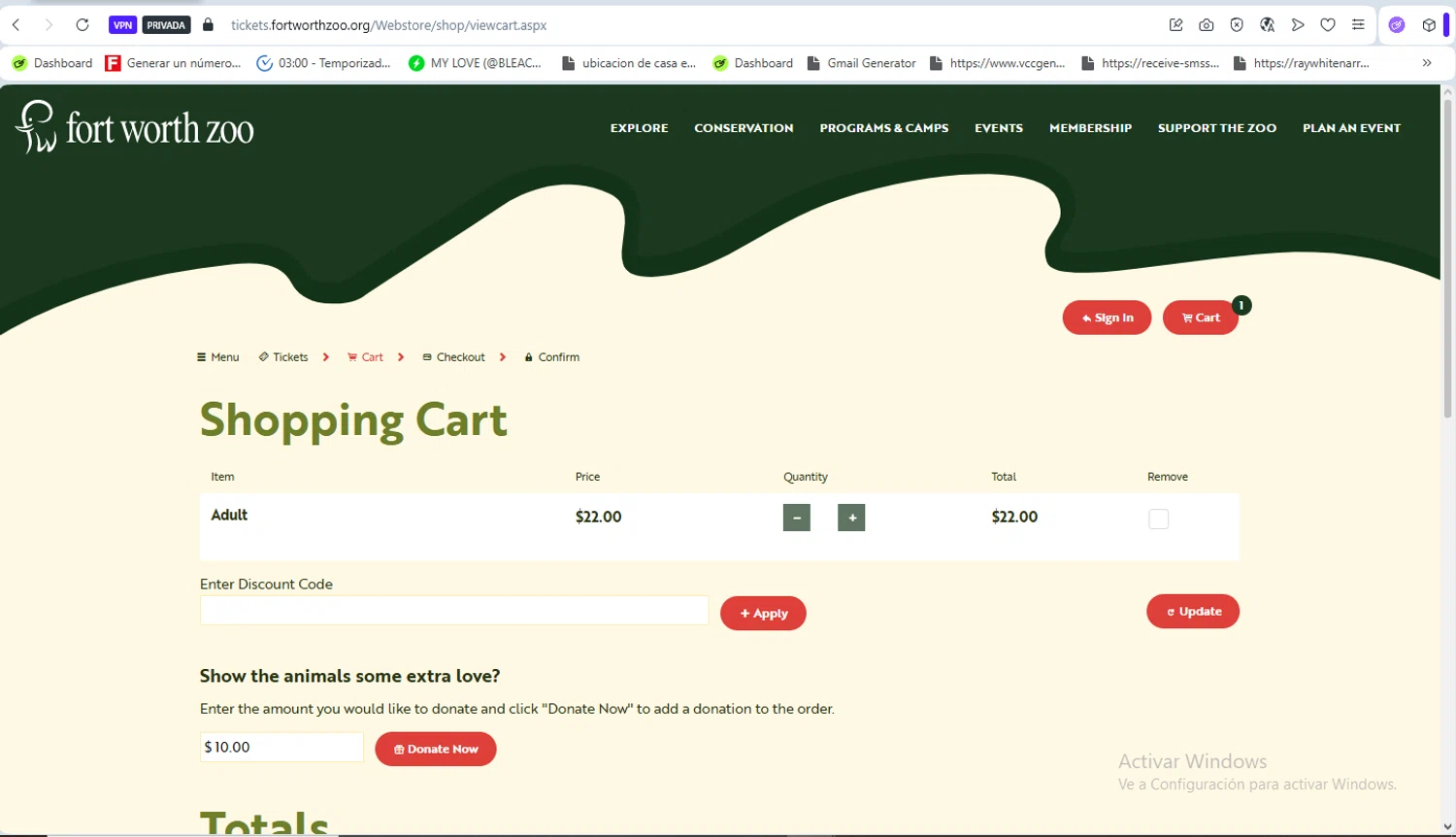Fort Worth Zoo promo code screenshot showing code IKEA26 applied at Fort Worth Zoo checkout page. Uploaded by SimplyCodes community member Francisco01 on Feb 24, 2026