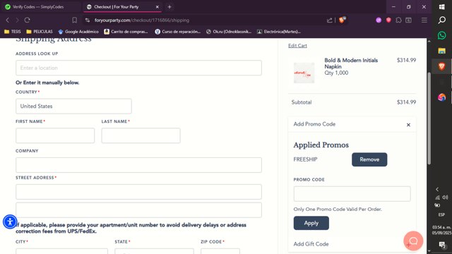 ForYourParty checkout page showing ForYourParty promo code box | Screenshot taken by SimplyCodes community member on Sep 5, 2025