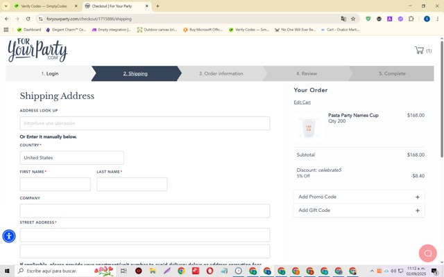 ForYourParty checkout page showing ForYourParty promo code box | Screenshot taken by SimplyCodes community member on Sep 2, 2025