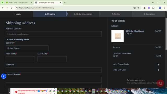 ForYourParty checkout page showing ForYourParty promo code box | Screenshot taken by SimplyCodes community member on Sep 2, 2025