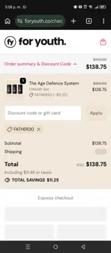 For Youth coupon verification screenshot