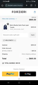 WELCOME10 coupon verification screenshot