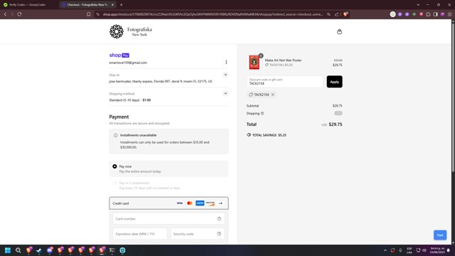 Fotografiska checkout page showing Fotografiska promo code box | Screenshot taken by SimplyCodes community member on Jun 24, 2025