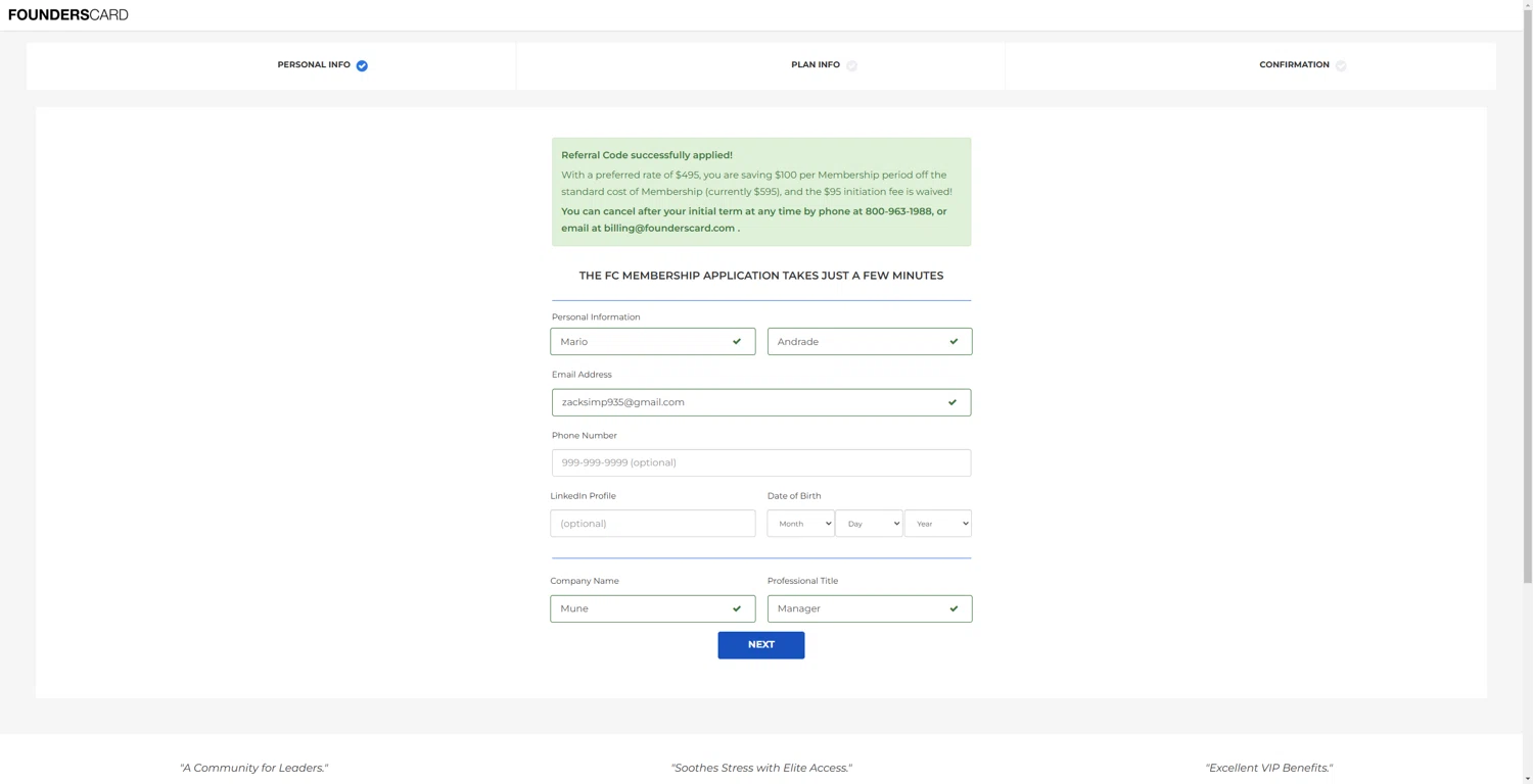 FoundersCard checkout page showing FoundersCard promo code box | Screenshot taken by SimplyCodes community member on Mar 11, 2025