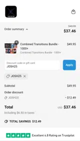 JOSH25 coupon verification screenshot