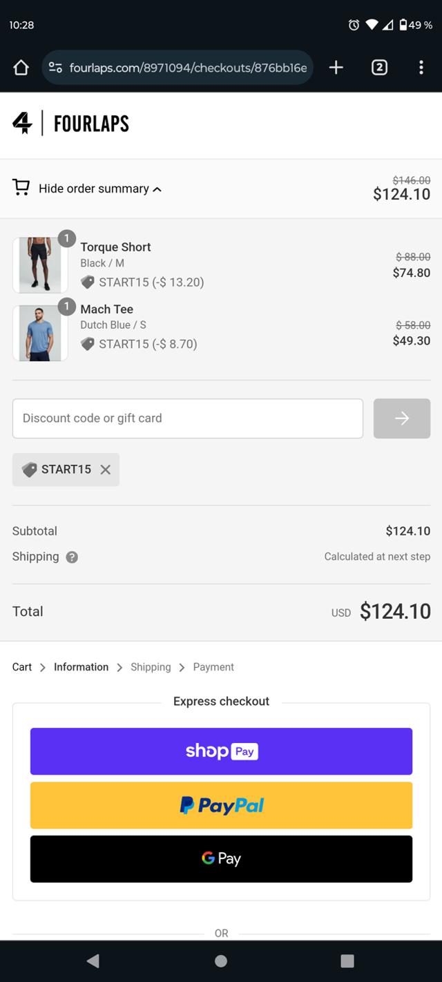 Fourlaps checkout page showing Fourlaps discount code box | Screenshot taken by SimplyCodes community member on Feb 29, 2024