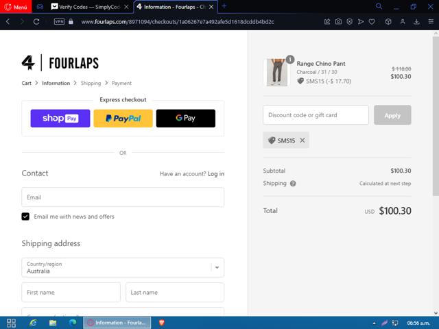 Fourlaps checkout page showing Fourlaps discount code box | Screenshot taken by SimplyCodes community member on Oct 20, 2023