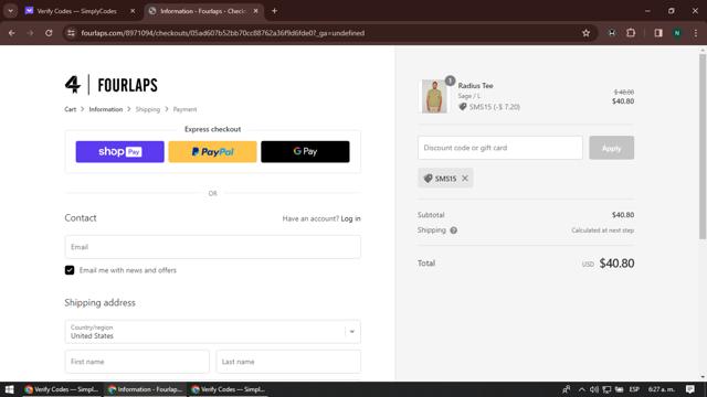 Fourlaps checkout page showing Fourlaps discount code box | Screenshot taken by SimplyCodes community member on Jan 10, 2024