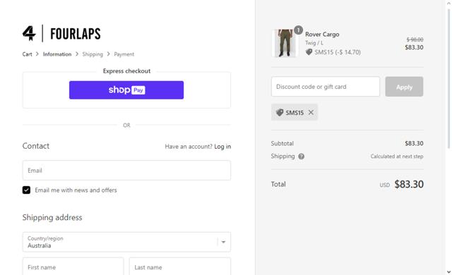 Fourlaps checkout page showing Fourlaps discount code box | Screenshot taken by SimplyCodes community member on Nov 18, 2023