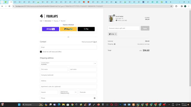 Fourlaps checkout page showing Fourlaps discount code box | Screenshot taken by SimplyCodes community member on Apr 4, 2024