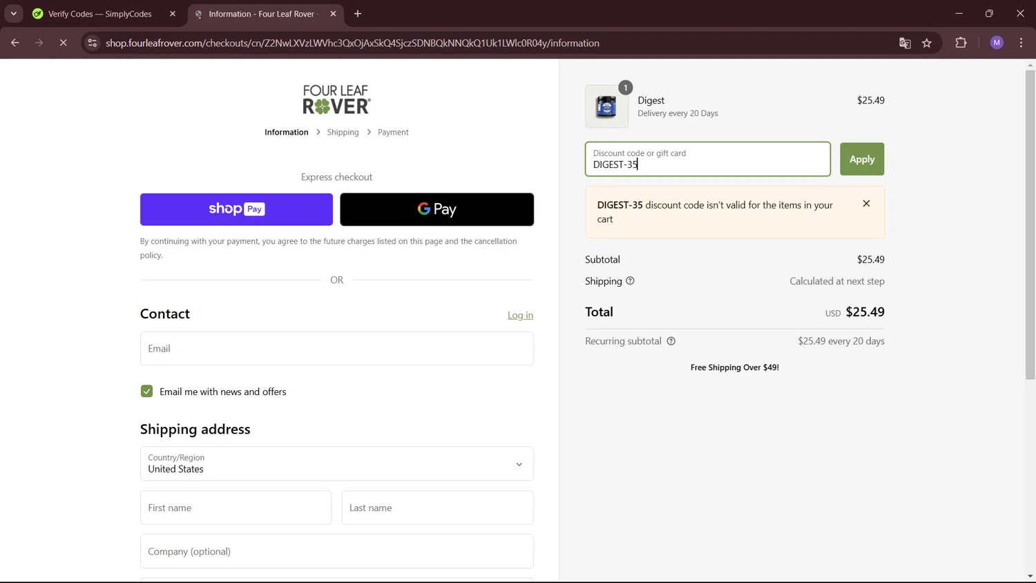 where to use Four Leaf Rover promo code box