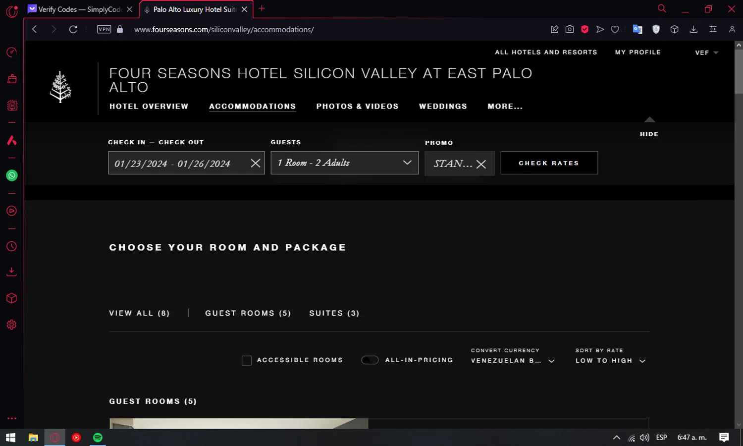 Four Seasons Hotels and Resorts checkout page showing Four Seasons Hotels and Resorts promo code box | Screenshot taken by SimplyCodes community member on Dec 21, 2023