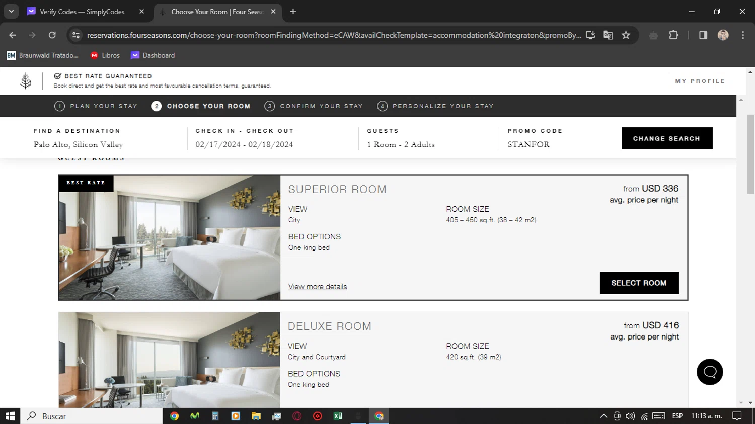 Four Seasons Hotels and Resorts checkout page showing Four Seasons Hotels and Resorts promo code box | Screenshot taken by SimplyCodes community member on Feb 17, 2024