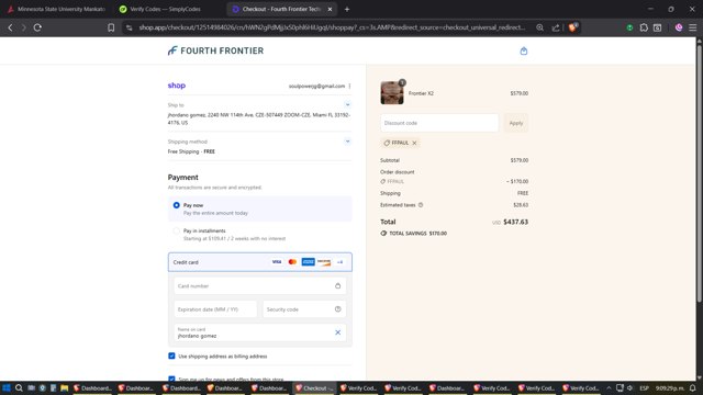 Fourth Frontier checkout page showing Fourth Frontier discount code box | Screenshot taken by SimplyCodes community member on Sep 7, 2025