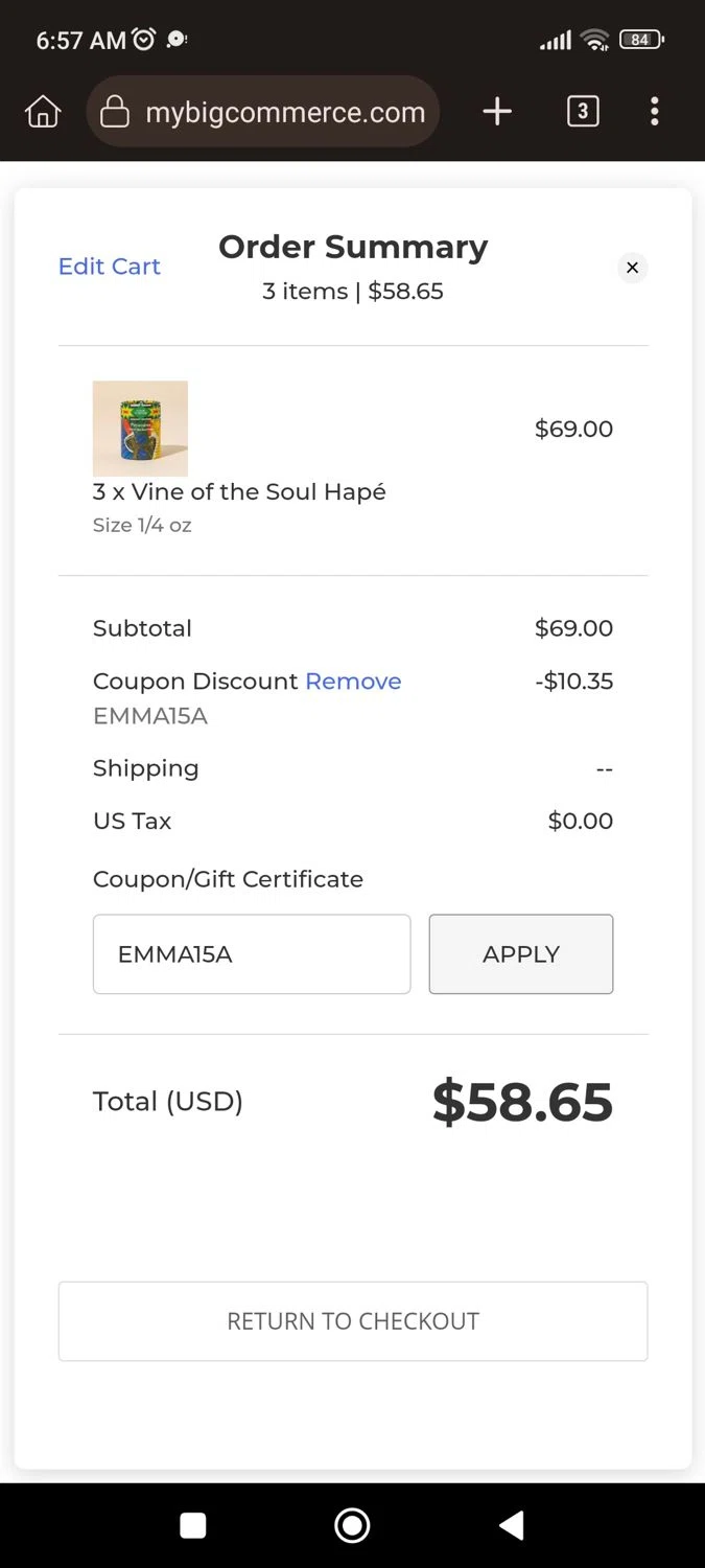 Four Visions discount code screenshot showing code EMMA15A applied at Four Visions checkout page. Uploaded by SimplyCodes community member CrownLion2750 on Oct 29, 2025