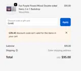 Girl40 coupon verification screenshot