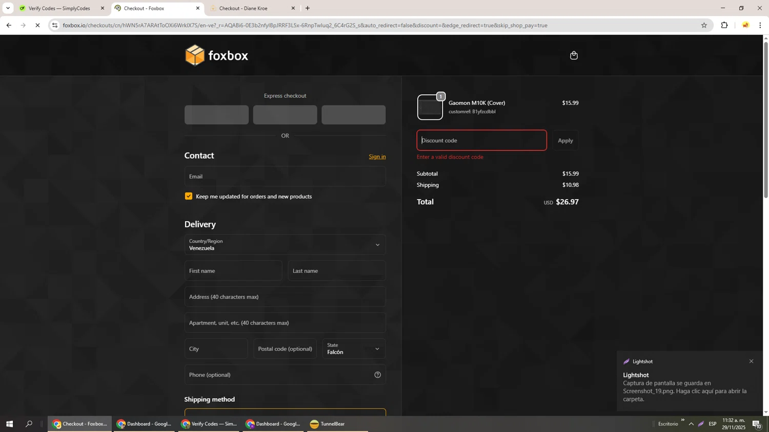 Foxbox.io promo code screenshot showing code JADE applied at Foxbox.io checkout page. Uploaded by SimplyCodes community member Richard251 on Nov 29, 2025