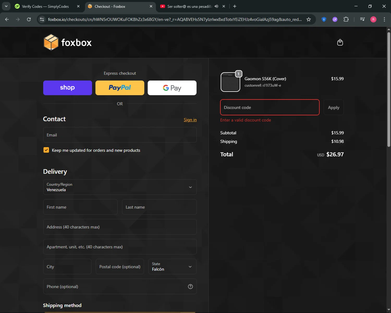 Foxbox.io promo code screenshot showing code JADE applied at Foxbox.io checkout page. Uploaded by SimplyCodes community member ThriftyGuardian8485 on Nov 29, 2025