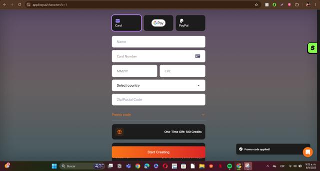 Foxy AI checkout page showing Foxy AI promo code box | Screenshot taken by SimplyCodes community member on Sep 8, 2025