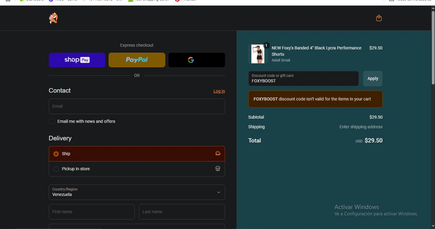 Foxy's Leotards promo code screenshot showing code FOXYBOOST applied at Foxy's Leotards checkout page. Uploaded by SimplyCodes community member Pollofrito on Jun 16, 2025