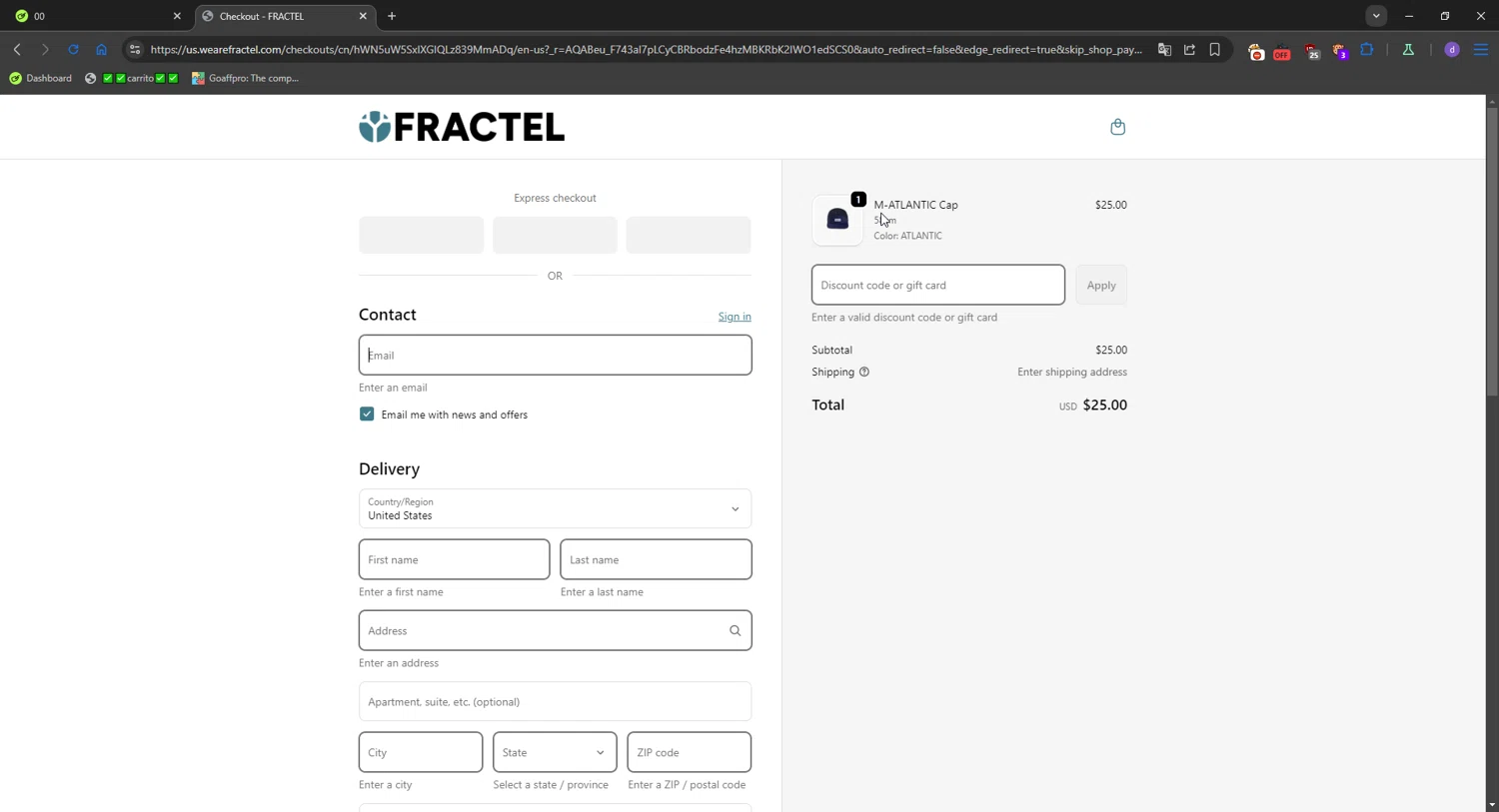 Fractel discount code screenshot showing code TAKE10 applied at Fractel checkout page. Uploaded by SimplyCodes community member SavvySeeker200 on Dec 1, 2025