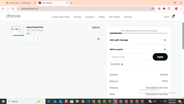 Fracture checkout page showing Fracture coupon code box | Screenshot taken by SimplyCodes community member on Aug 30, 2025