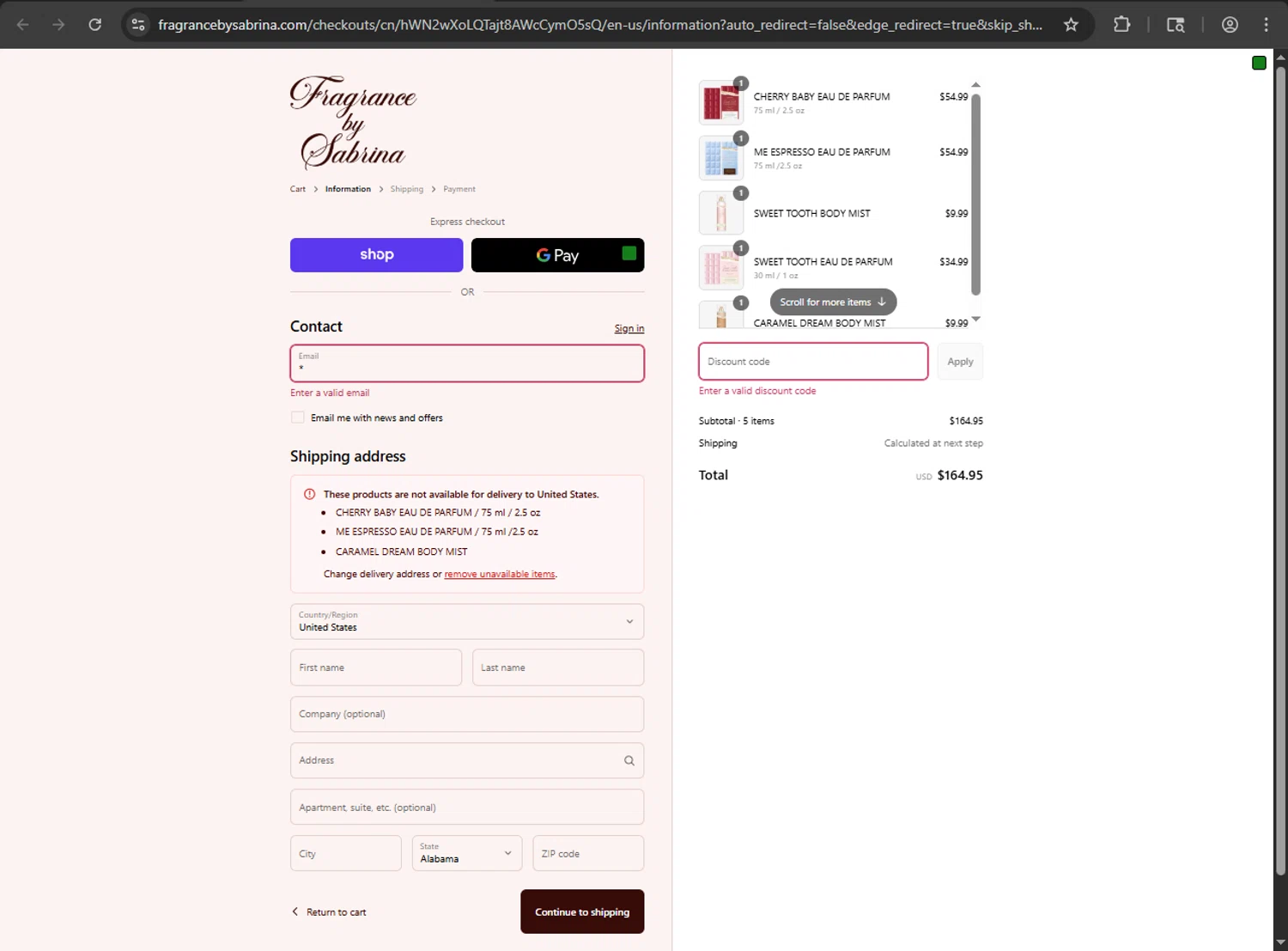 Fragrance by Sabrina discount code screenshot showing code MBF applied at Fragrance by Sabrina checkout page. Uploaded by SimplyCodes community member Niideamrk on Sep 13, 2025