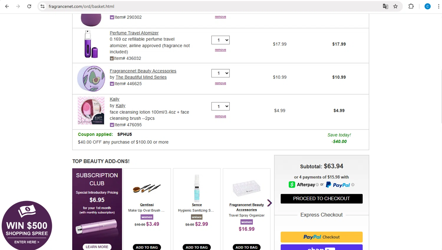 FragranceNet.com coupon code screenshot showing code SPHU5 applied at FragranceNet.com checkout page. Uploaded by SimplyCodes community member PromoBoss9319 on Aug 29, 2025