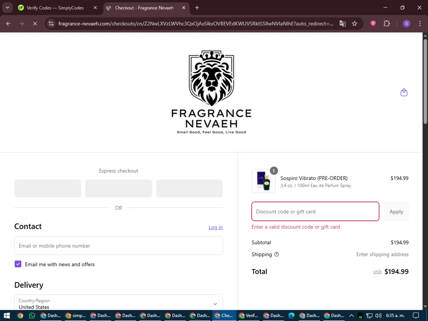 Fragrance Nevaeh discount code screenshot showing code FATHERSDAY5 applied at Fragrance Nevaeh checkout page. Uploaded by SimplyCodes community member LuckyVoyager688 on Jun 18, 2025