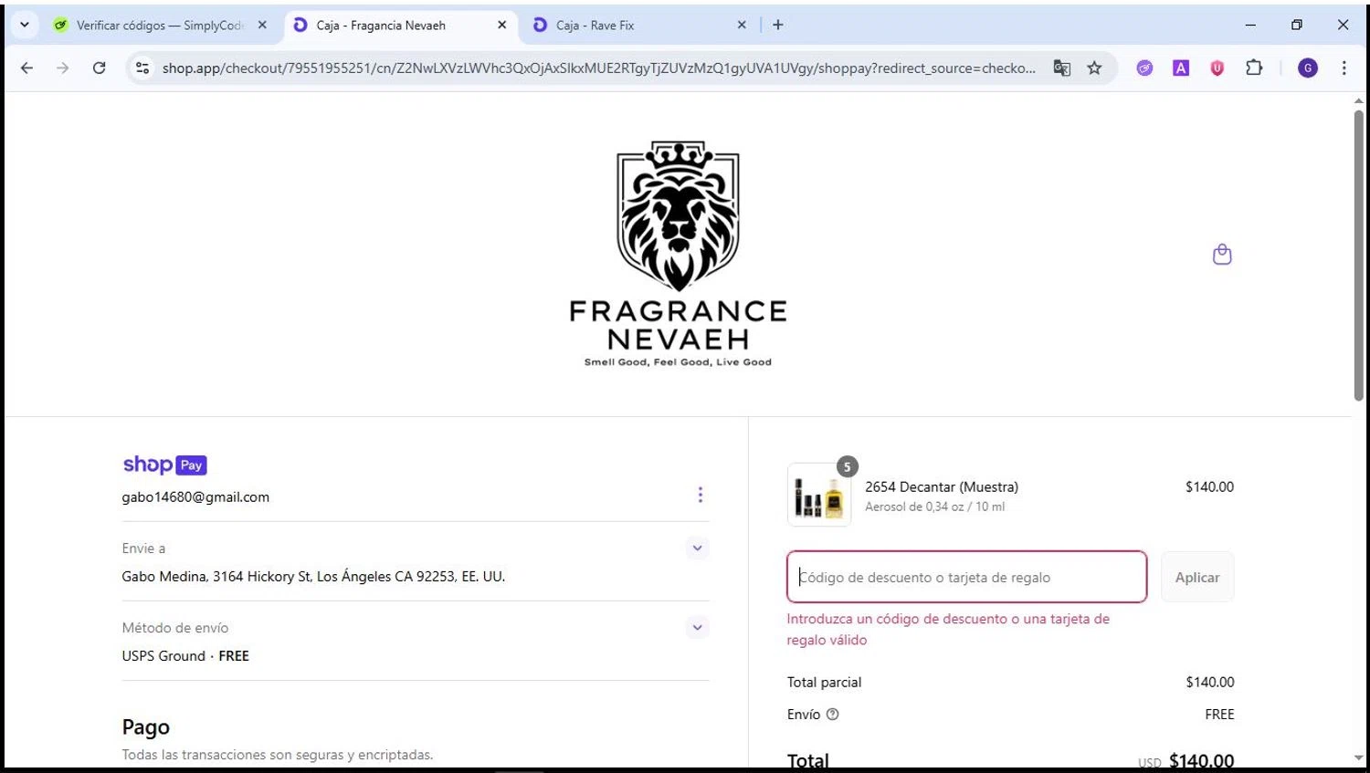Fragrance Nevaeh discount code screenshot showing code FATHERSDAY5 applied at Fragrance Nevaeh checkout page. Uploaded by SimplyCodes community member jesus4 on Jun 18, 2025