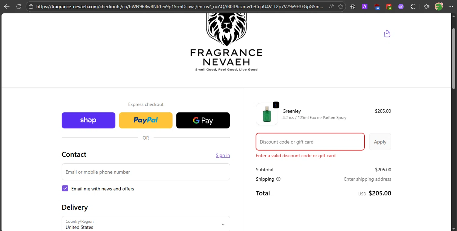 Fragrance Nevaeh discount code screenshot showing code TIKTOK5 applied at Fragrance Nevaeh checkout page. Uploaded by SimplyCodes community member PrincessCoupon on Feb 23, 2026