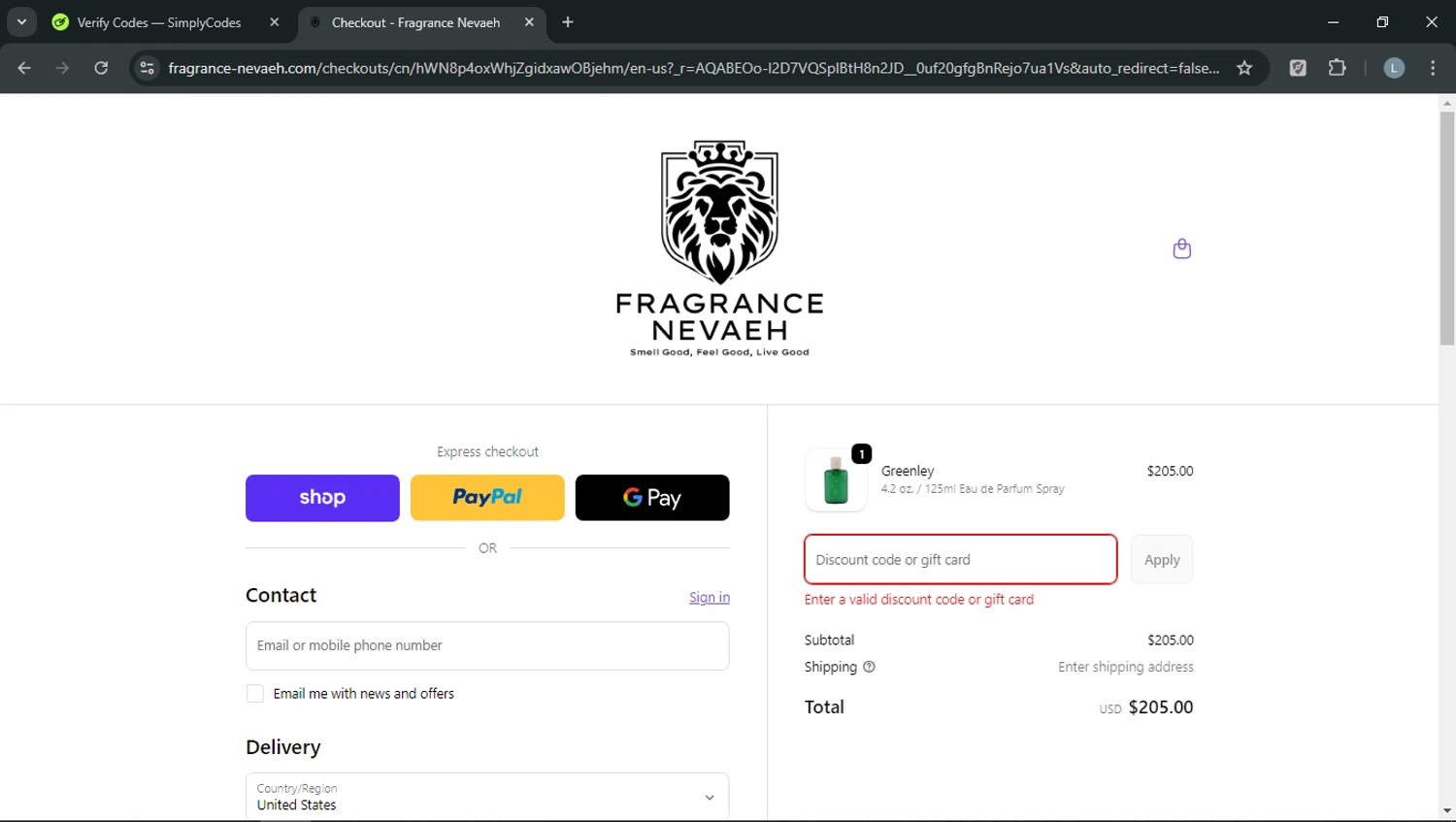 Fragrance Nevaeh discount code screenshot showing code TIKTOK5 applied at Fragrance Nevaeh checkout page. Uploaded by SimplyCodes community member RoyalOwl5790 on Feb 15, 2026