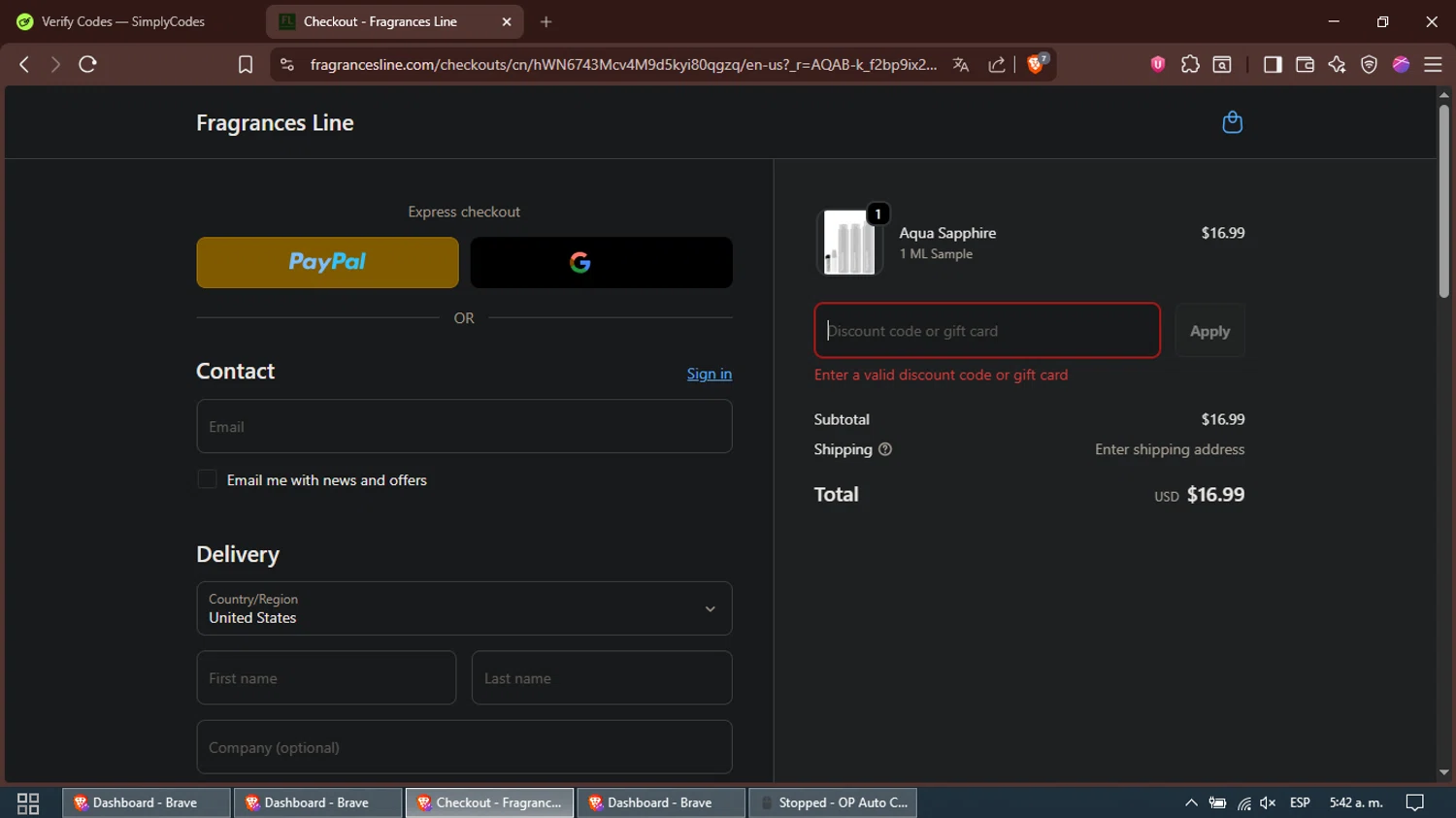 Fragrances Line discount code screenshot showing code THANKS25 applied at Fragrances Line checkout page. Uploaded by SimplyCodes community member Alfred on Dec 6, 2025
