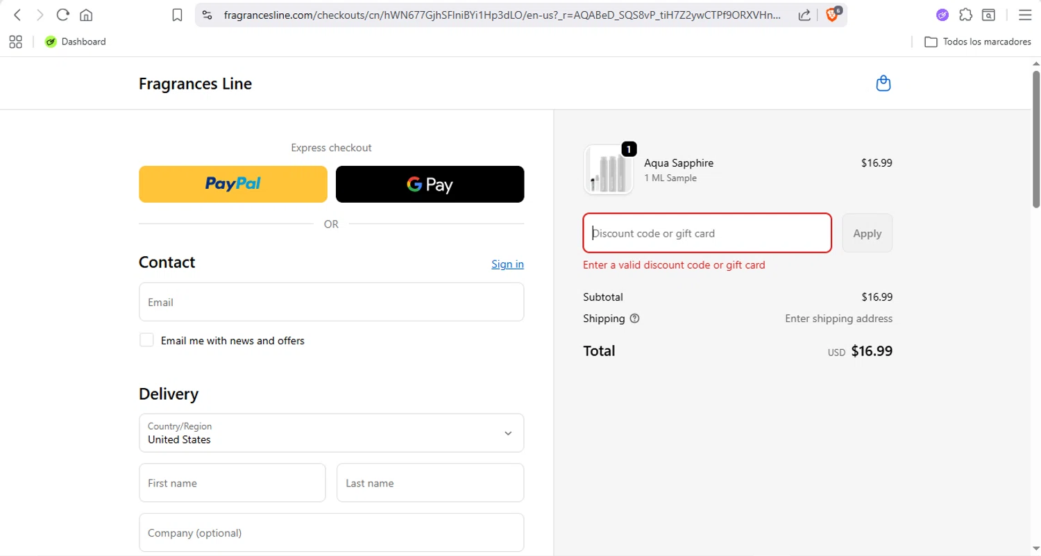 Fragrances Line discount code screenshot showing code THANKS25 applied at Fragrances Line checkout page. Uploaded by SimplyCodes community member Fabio05 on Dec 6, 2025