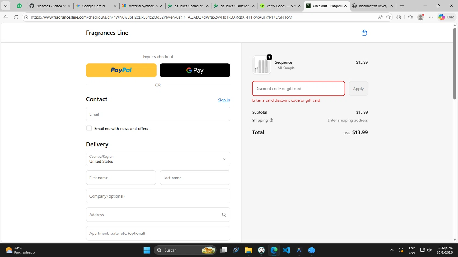 Fragrances Line discount code screenshot showing code LOVE26 applied at Fragrances Line checkout page. Uploaded by SimplyCodes community member DaniTsu on Feb 18, 2026