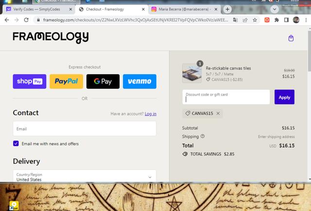 Frameology checkout page showing Frameology discount code box | Screenshot taken by SimplyCodes community member on Jan 10, 2024