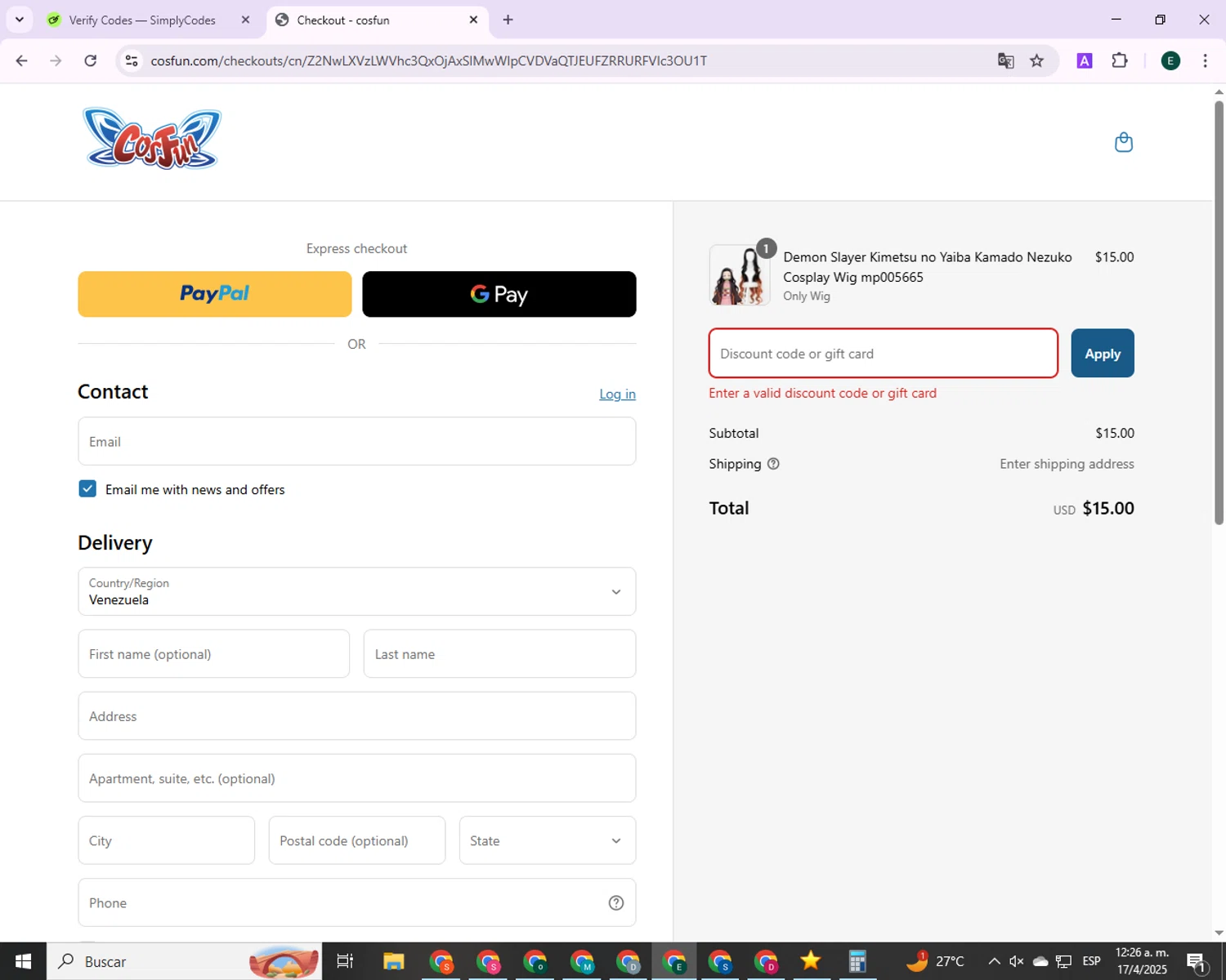 Fran & Co. Jewelry discount code screenshot showing code SPRING07 applied at Fran & Co. Jewelry checkout page. Uploaded by SimplyCodes community member 00000006 on Apr 17, 2025
