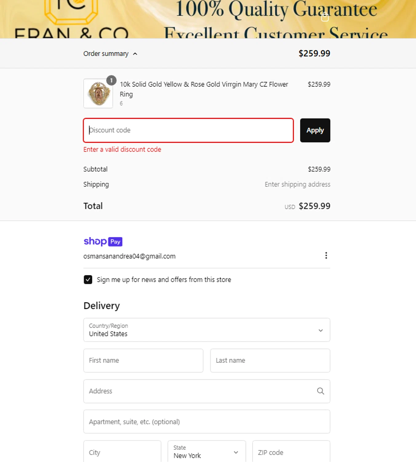 Fran & Co. Jewelry discount code screenshot showing code BFCM12 applied at Fran & Co. Jewelry checkout page. Uploaded by SimplyCodes community member Tortugasninja on Jan 3, 2025