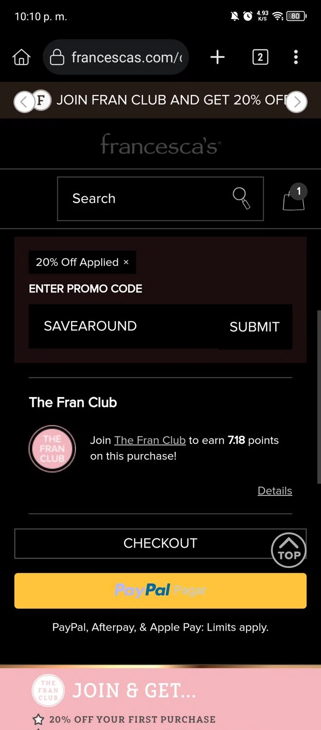 where to use francesca's promo code box