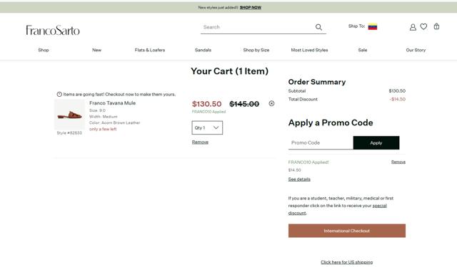 Franco Sarto checkout page showing Franco Sarto promo code box | Screenshot taken by SimplyCodes community member on Jul 22, 2025