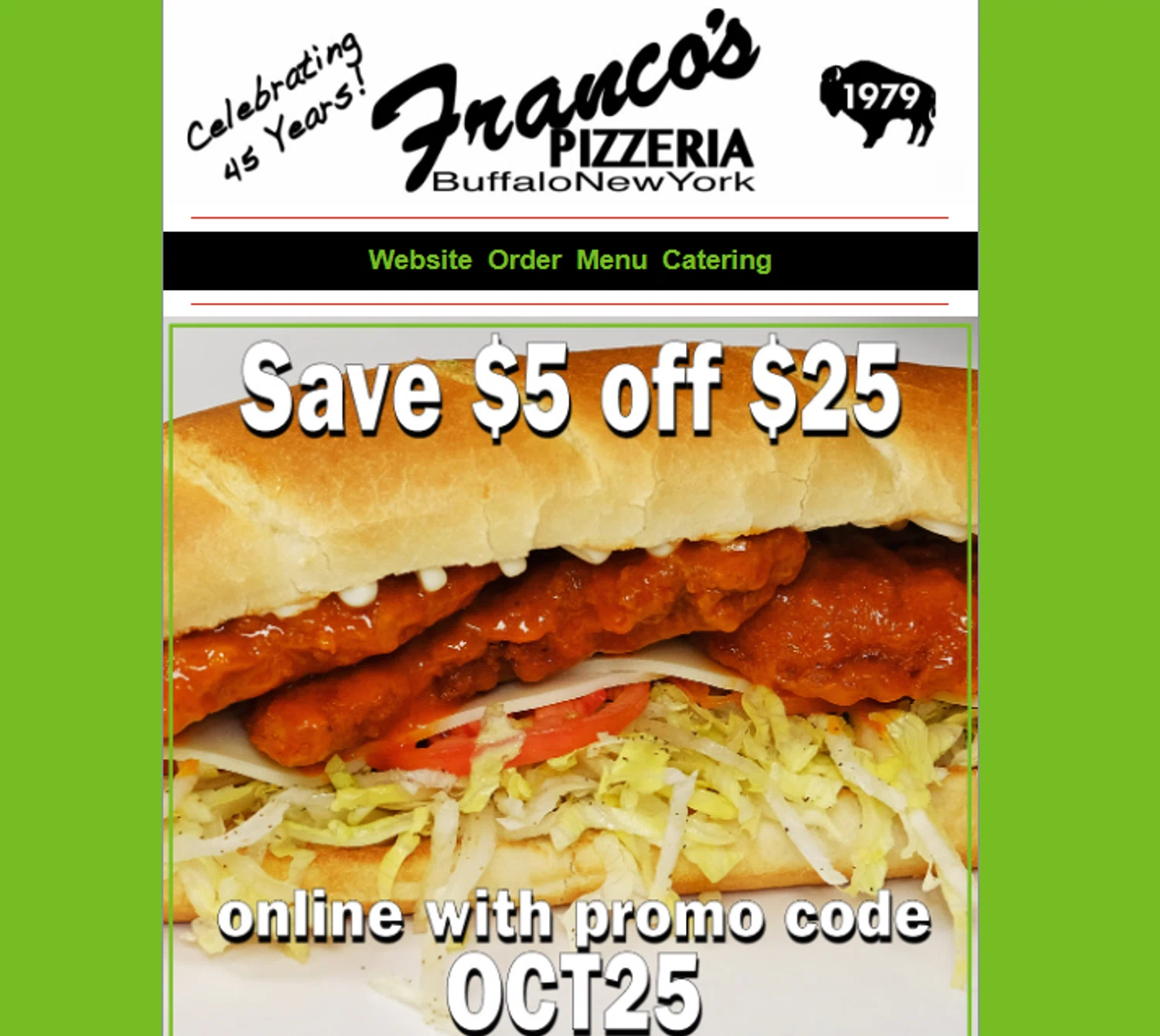 Franco's Pizza promo code screenshot showing code oct25 applied at Franco's Pizza checkout page. Uploaded by SimplyCodes community member juanjose on Sep 28, 2025
